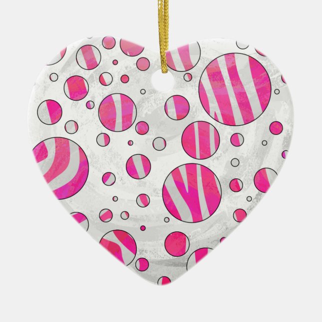 Warme rosa und weiße Zebra-Polka-Punkte Keramik Ornament (Vorne)