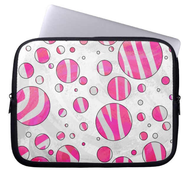 Warme rosa und weiße Zebra-Polka-Punkte Laptopschutzhülle (Vorderseite)