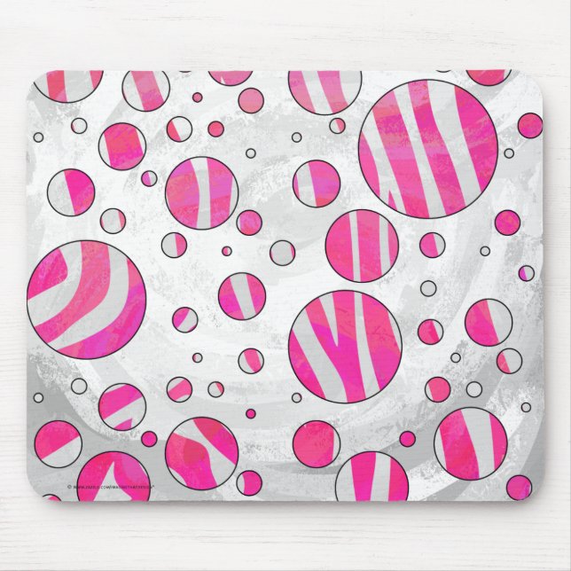 Warme rosa und weiße Zebra-Polka-Punkte Mousepad (Vorne)