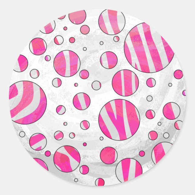 Warme rosa und weiße Zebra-Polka-Punkte Runder Aufkleber (Vorderseite)