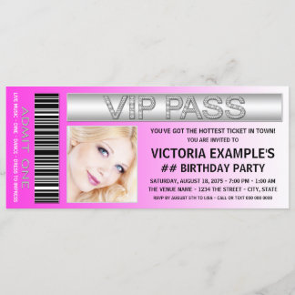 Warme Rosa VIP Pass Eintrittskarte Geburtstagspart Einladung