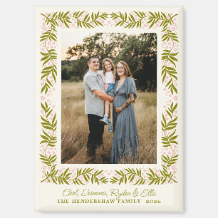 Warme Rose Olive Folk Art Blumenrahmen und Text Magnet