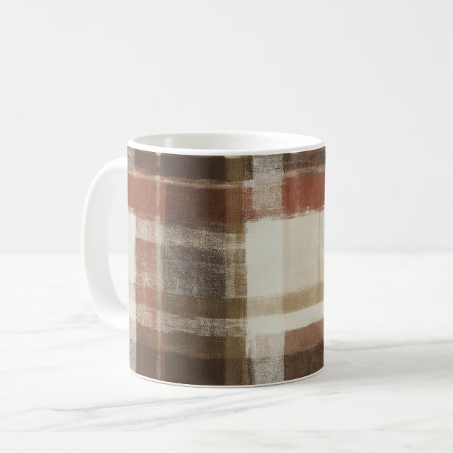 Warme Rotbraune Creme Abstrakte Rechtecke Kaffeetasse (Vorderseite Links)