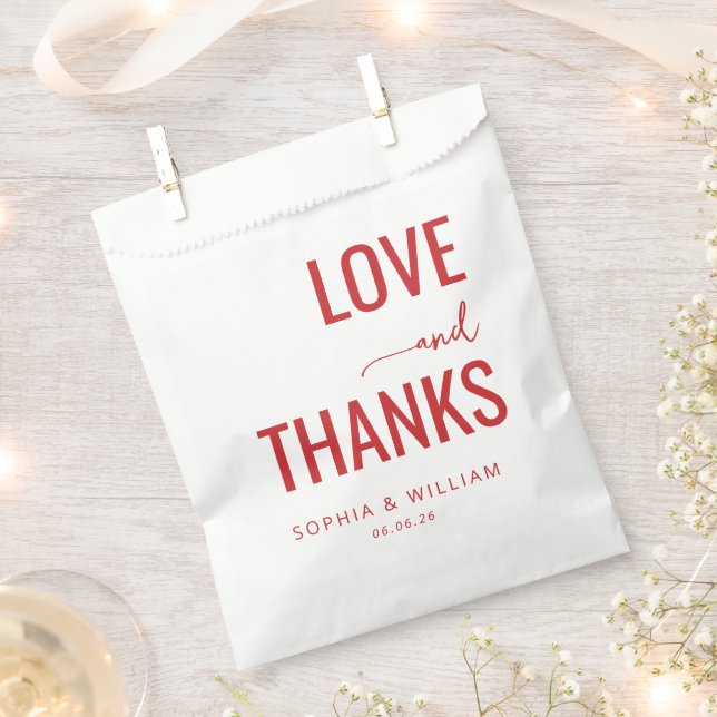 Warme rote typografische Liebe Danke Geschenktütchen (Ausgeschnitten)