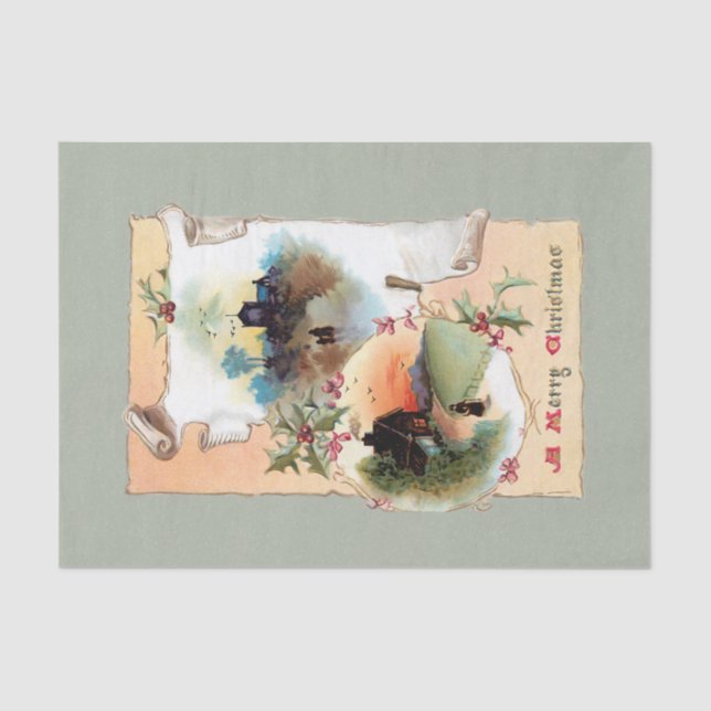 Warme rustikale Häuser, Heilige und frohe Weihnach Seidenpapier (Vorderseite)