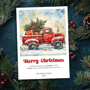 Warme Rustikale Rote LKW-Weihnachtsszene Festliche Feiertagskarte