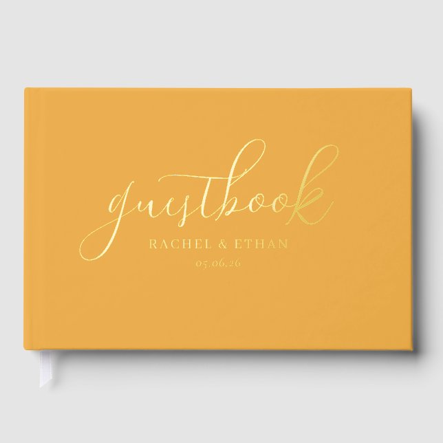 Warme Senf-Minimalist-Calligraphy Gästebuch (Vorderseite)