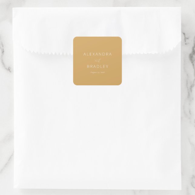Warme Senf-Minimalist Calligraphy Quadratischer Aufkleber (Tasche)