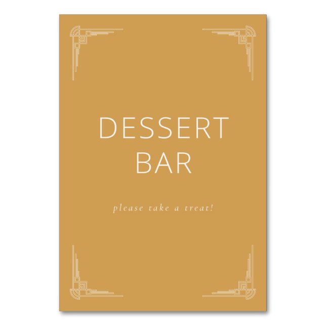 Warme Senfgelbe Dessertbar-Tafel Tischnummer (Vorderseite)