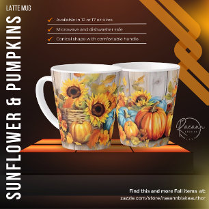 Warme Sonnenblumen und Kürbis-Latte-Tasse Milchtasse