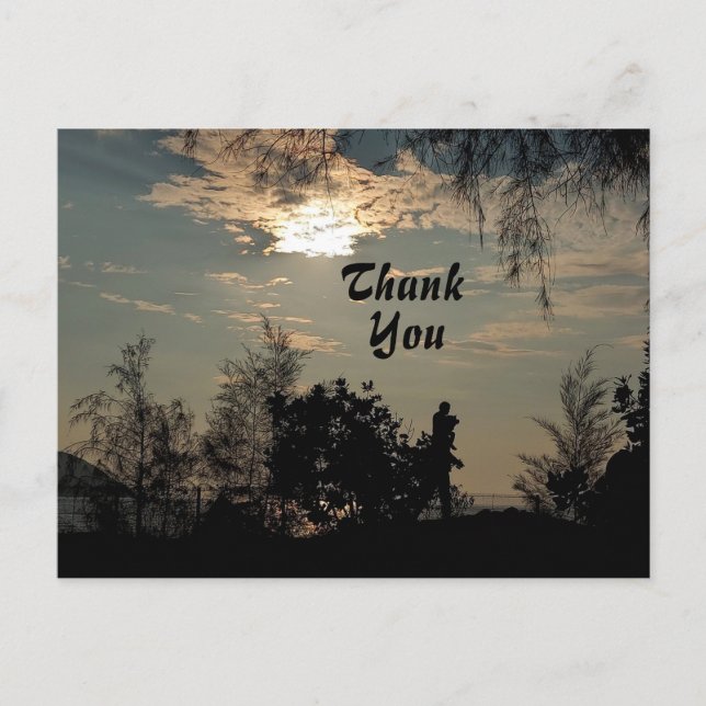 Warme Sonnenuntergang Bäume Danke Postcard Postkarte (Vorderseite)