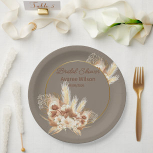 Warme Stone Boho Pampas Grass Dusche Pappteller