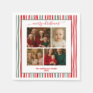 Warme Streifen Familie Foto frohe Weihnachten Serviette
