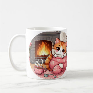 Warme Tabby-Katze in einem unbedruckten Gedicht Ka Kaffeetasse