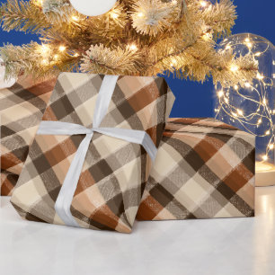 Warme Tanbraune Holzhütte Eiche Karomuster Geschenkpapier