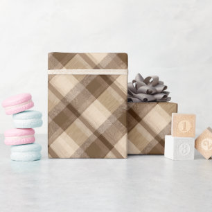 Warme Tanbraune Holzhütte Eiche Karomuster Geschenkpapier