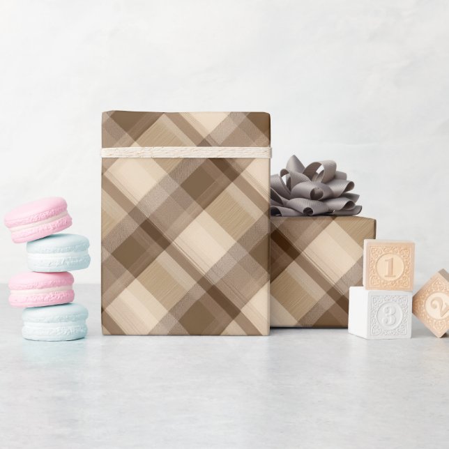 Warme Tanbraune Holzhütte Eiche Karomuster Geschenkpapier (Babyparty)