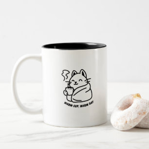 Warme Tasse, warmer Tag – Süße gemütliche Katzen-T Zweifarbige Tasse