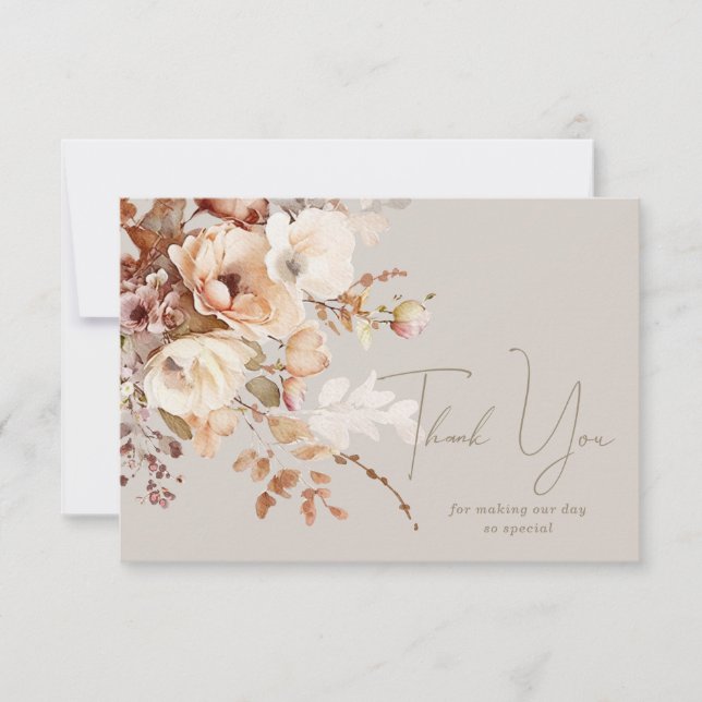 Warme Taupe floral Vielen Dank Note Card Dankeskarte (Vorderseite)