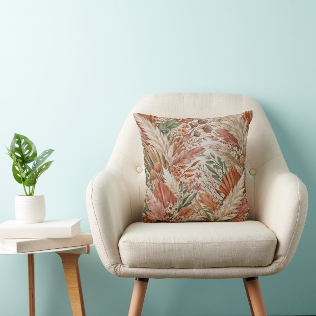 Warme Terrakotta-Boho-Botanik-Pampas-Muster Kissen (Stuhl )
