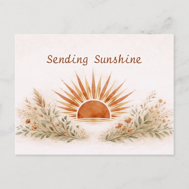 Warme Terrakotta-Boho-Sonnenstrahlen-Botanik Postkarte (Vorderseite)