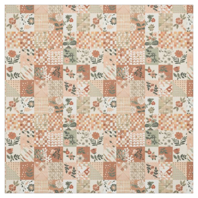 Warme Terrakotta-Pfirsich-Patchworkdecke Herbst Stoff (Muster)