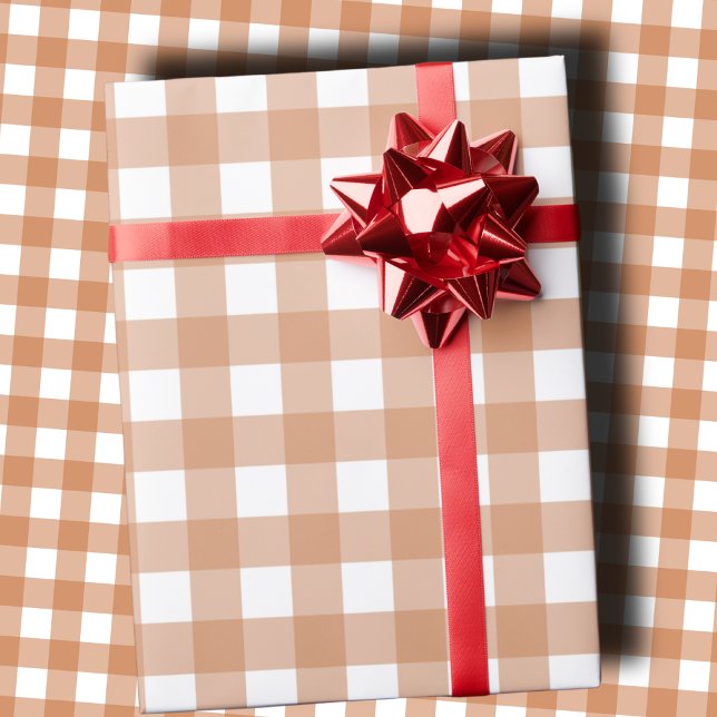 Warme Terrakotta- und weiße karierte Gingham  Geschenkpapier (Von Creator hochgeladen)