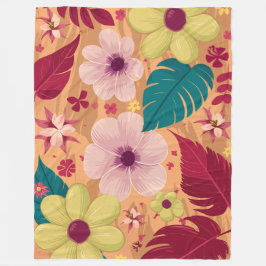 Warme Tropenflora mit roten und grünen Blätter Fleecedecke