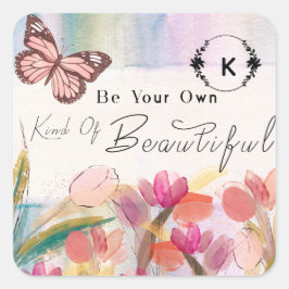 Warme Tulips und Schmetterlingsquote, kundenspezif Quadratischer Aufkleber