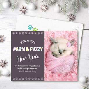 Warme und kuschelige Tier-Neujahrs-Foto-Typografie Feiertagspostkarte