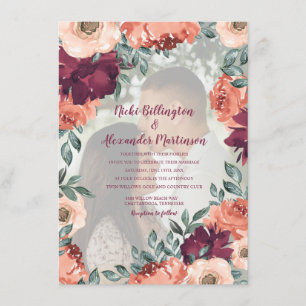 Warme verbrannte Orange Burgunder Florale Hochzeit Einladung