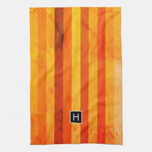 Warme verwitterte orange rote Streifen Monogramm Handtuch
