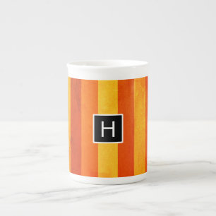 Warme verwitterte orange rote Streifen Monogramm Prozellantasse
