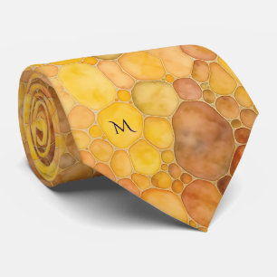Warme Wabenbernstein-Farben Muster Monogramm Krawatte