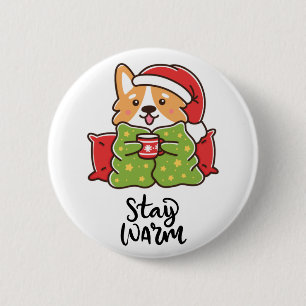 Warme Weihnachten Corgi Weihnachtsmannmütze Holida Button