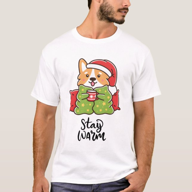 Warme Weihnachten Corgi Weihnachtsmannmütze Holida T-Shirt (Vorderseite)