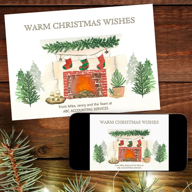 Warme Weihnachten wünscht Wald und gemütlichen Kam (Cozy Fireplace Christmas Card. Buy professionally printed or as a printable digital download.)