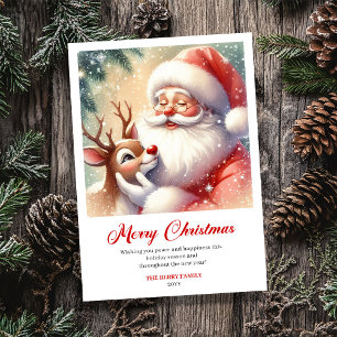 Warme Weihnachtskarte mit Santa und Rudolph im tra Feiertagskarte