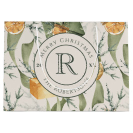 Warme Winter Elegante: Wasserfarbe Mit Monogramm Große Geschenktüte