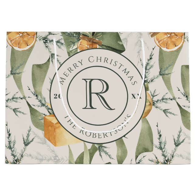 Warme Winter Elegante: Wasserfarbe Mit Monogramm Große Geschenktüte (Vorderseite)