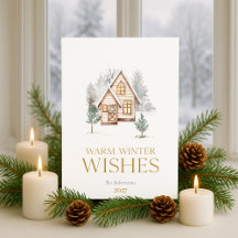 Warme Winterwünsche Cottage-Weihnachtskarte 