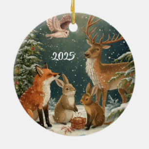 Warme Winterwünsche Feiertags-Waldtiere 2025 Keramik Ornament