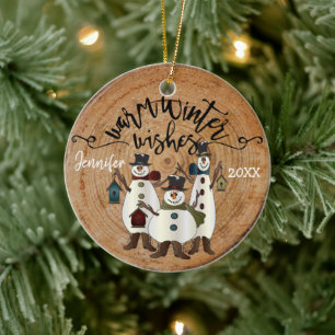 Warme Winterwünsche - Schneemann Keramik Ornament