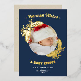 Warme Wünsche Baby Kisses Floral Navy Holiday Foto Folien Feiertagskarte