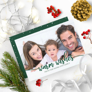 Warme Wünsche Chic Green Calligrafy Foto Weihnacht Einladung