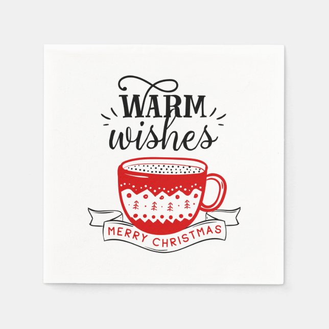 Warme Wünsche Cup heißer Kaffee Cocoa Weihnachtssc Serviette (Vorderseite)