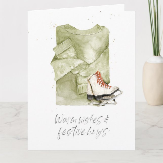 Warme Wünsche & festliche Umarmungen Wasserfarbkar Karte (Vorderseite)