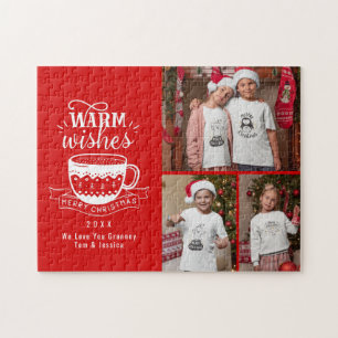 Warme Wünsche Heiße Tasse Kakao Rot Weiß Fotocolla Puzzle