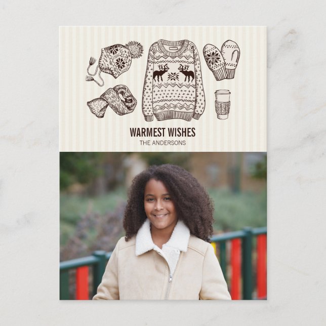 Warme Wünsche Holiday Essentials Foto Postkarte (Vorderseite)