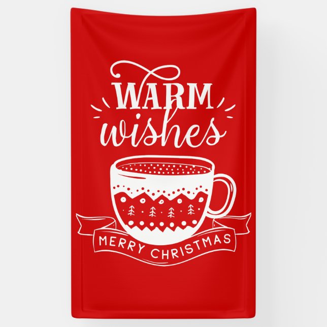 Warme Wünsche Hot Cup Kaffee Kakao rot Weiß Banner (Vertikal)
